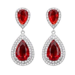 Red Crystal Teardrop Statement Earrings